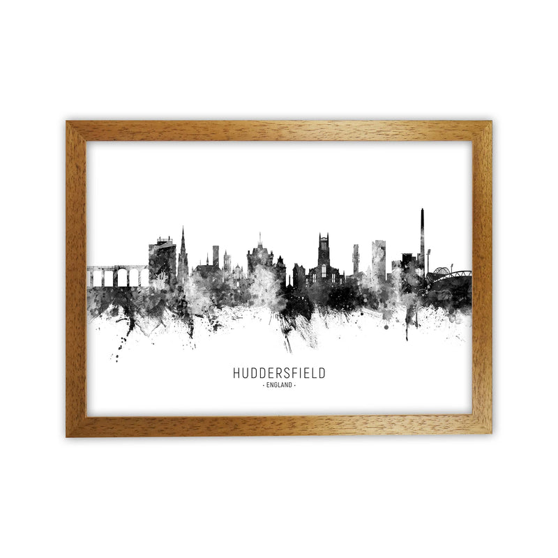 Huddersfield England Skyline Black White City Name  by Michael Tompsett Oak Grain