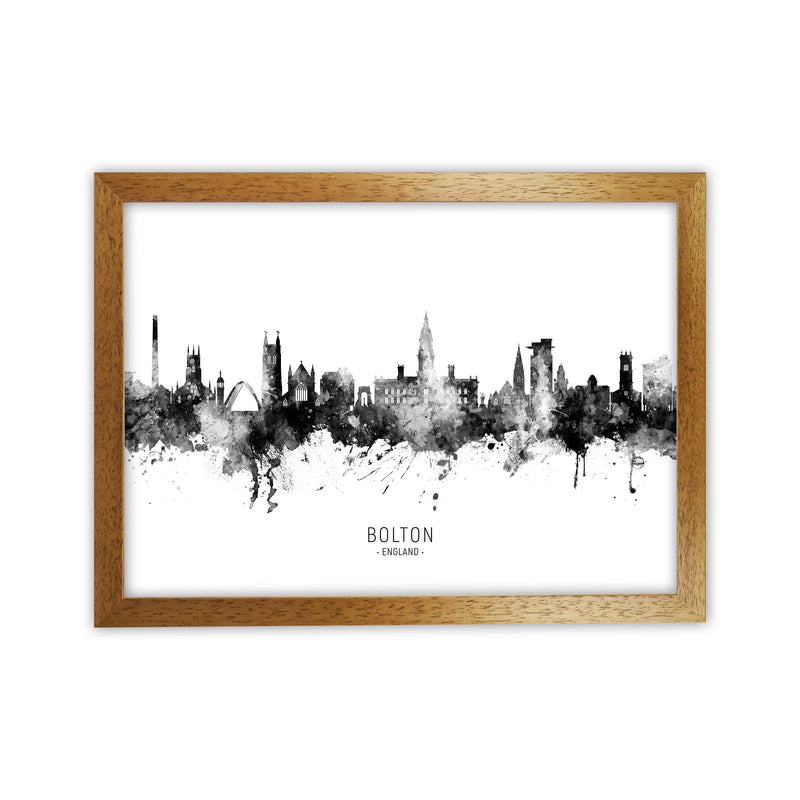 Bolton England Skyline Black White City Name  by Michael Tompsett Oak Grain