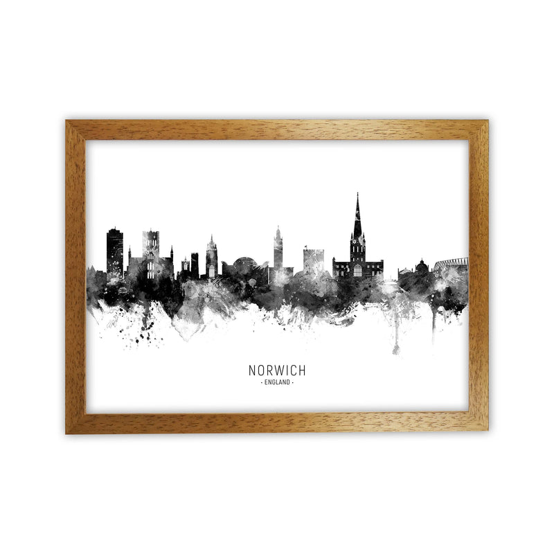 Norwich England Skyline Black White City Name  by Michael Tompsett Oak Grain