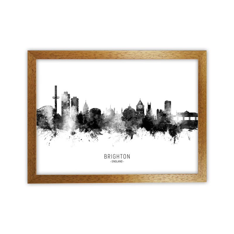 Brighton England Skyline Black White City Name  by Michael Tompsett Oak Grain