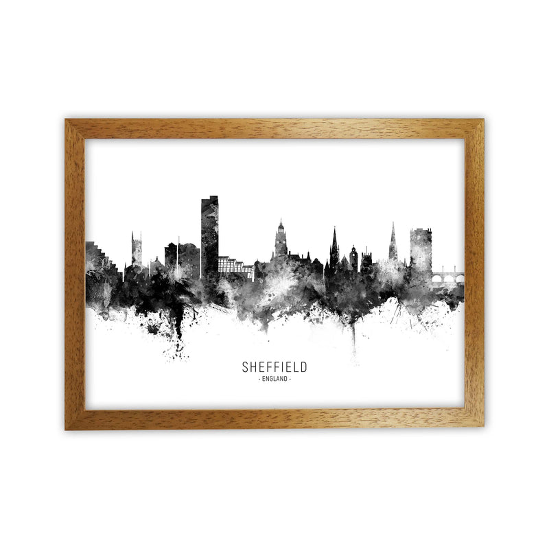 Sheffield England Skyline Black White City Name  by Michael Tompsett Oak Grain