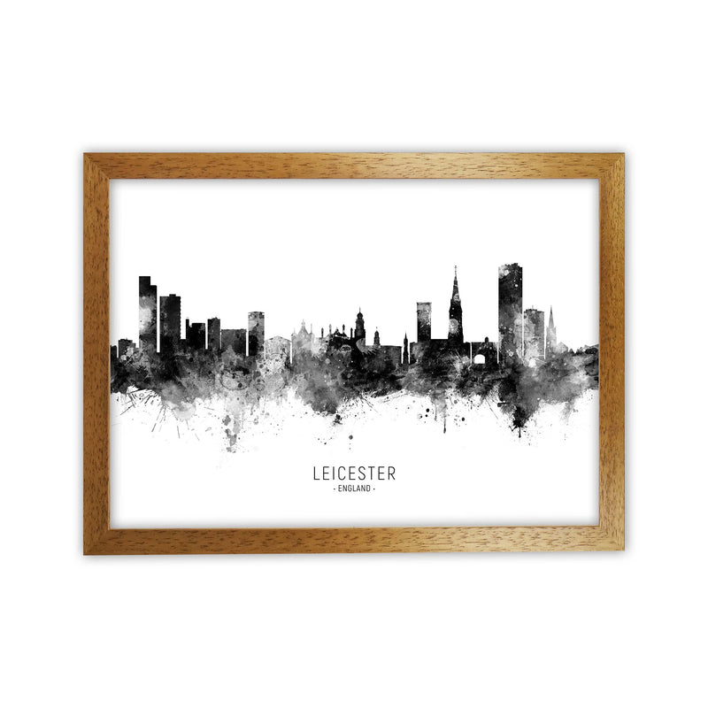 Leicester England Skyline Black White City Name  by Michael Tompsett Oak Grain