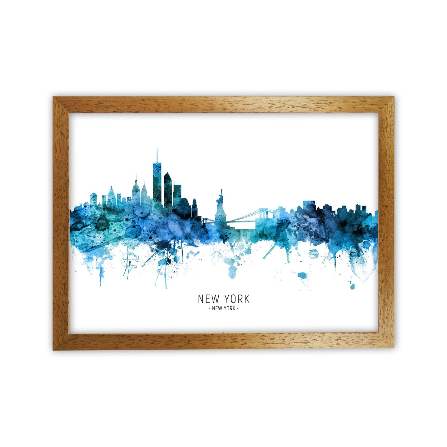 New York New York Skyline Blue City Name  by Michael Tompsett Oak Grain