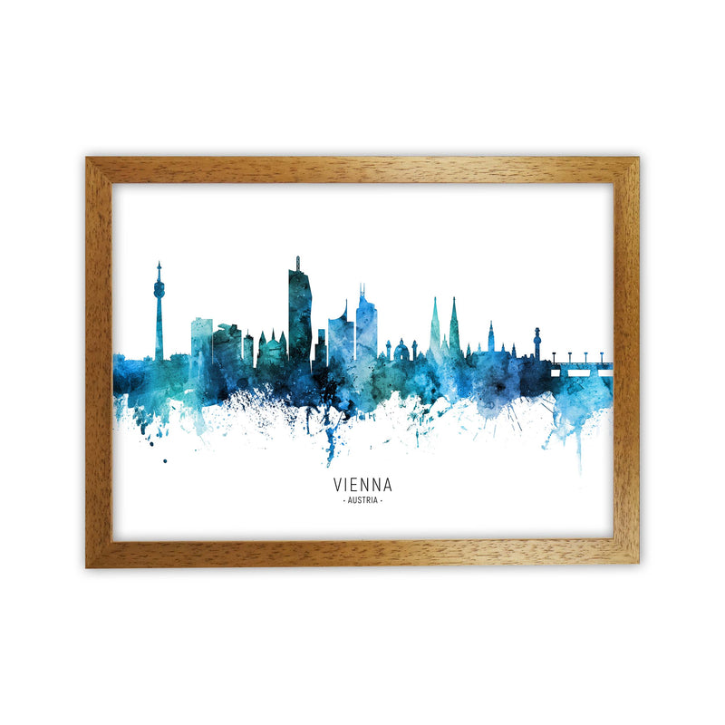 Vienna Austria Skyline Blue City Name  by Michael Tompsett Oak Grain