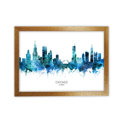 Chicago Illinois Skyline Blue City Name  by Michael Tompsett Oak Grain