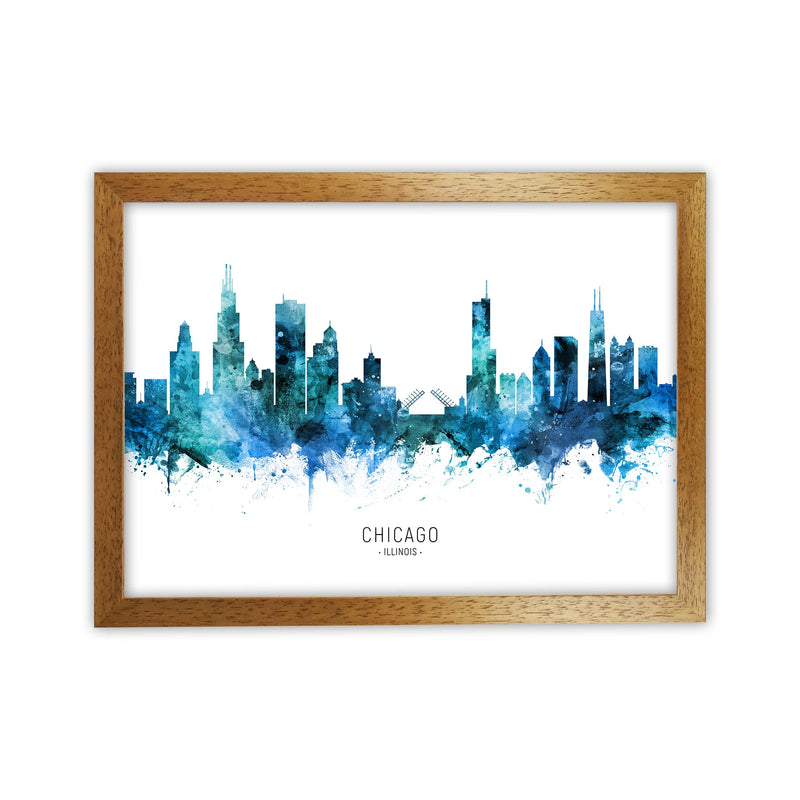 Chicago Illinois Skyline Blue City Name  by Michael Tompsett Oak Grain