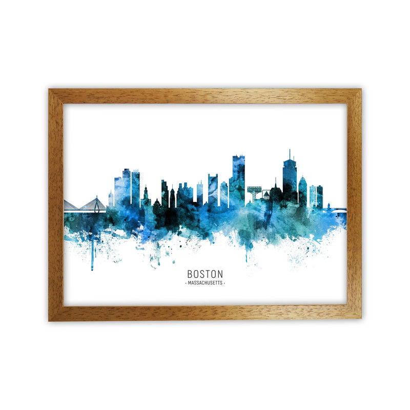 Boston Massachusetts Skyline Blue City Name  by Michael Tompsett Oak Grain
