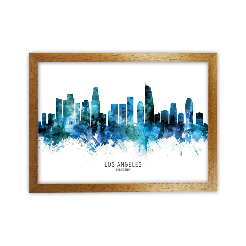 Los Angeles California Skyline Blue City Name  by Michael Tompsett Oak Grain