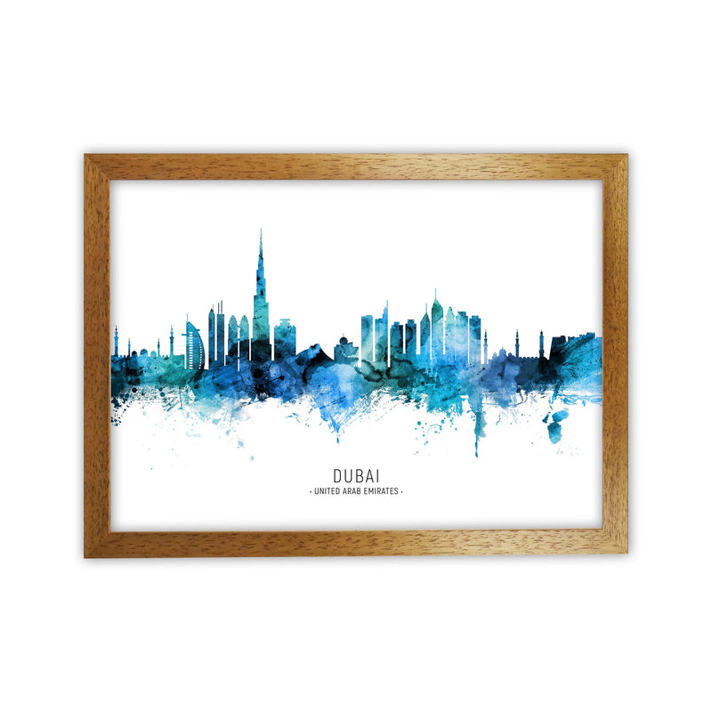 Dubai United Arab Emirates Skyline Blue City Name  by Michael Tompsett Oak Grain