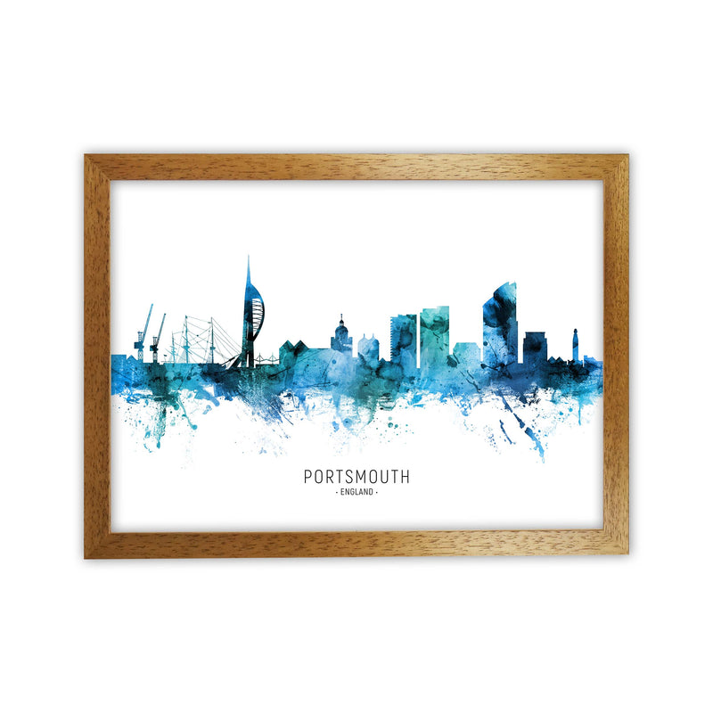 Portsmouth England Skyline Blue City Name  by Michael Tompsett Oak Grain