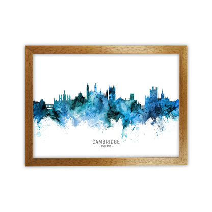 Cambridge England Skyline Blue City Name  by Michael Tompsett Oak Grain