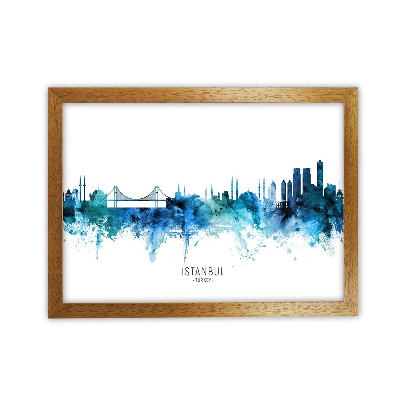 Istanbul Turkey Skyline Blue City Name  by Michael Tompsett Oak Grain