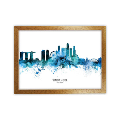 Singapore Singapore Skyline Blue City Name  by Michael Tompsett Oak Grain