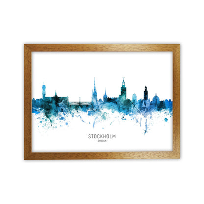 Stockholm Sweden Skyline Blue City Name  by Michael Tompsett Oak Grain
