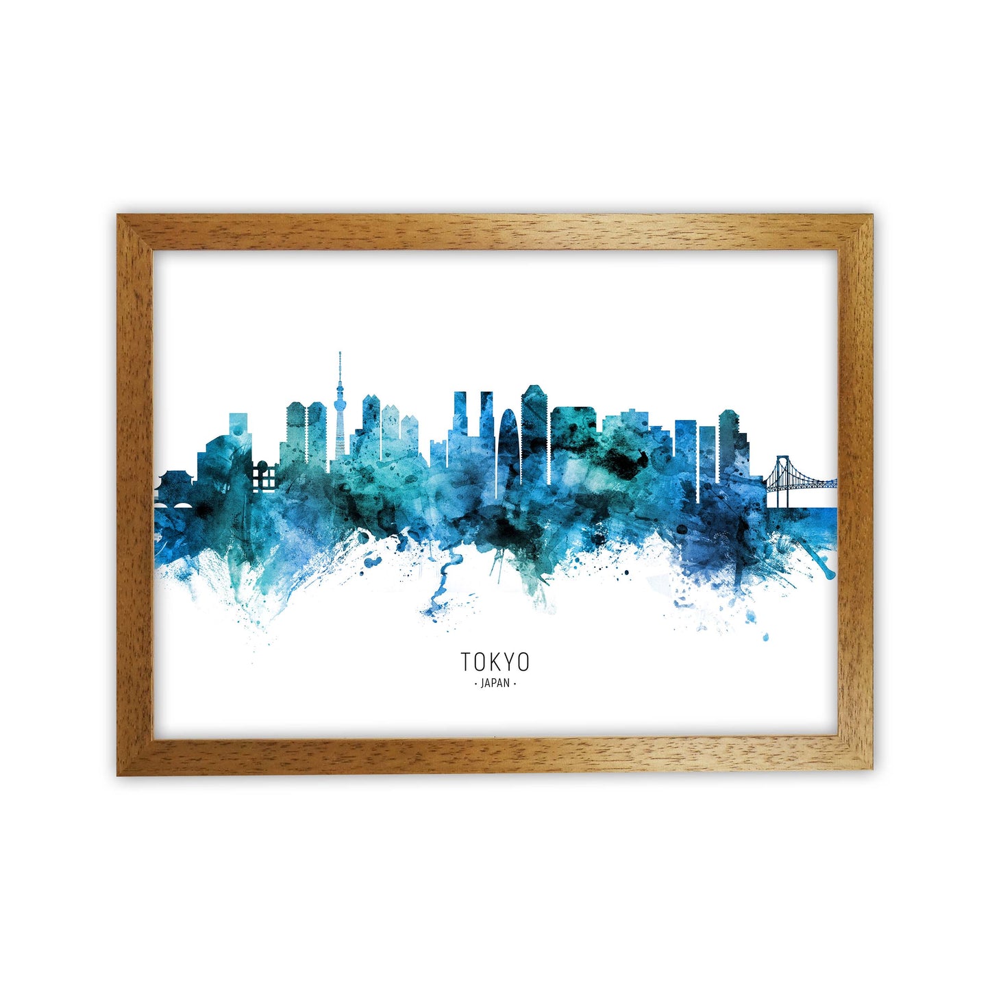 Tokyo Japan Skyline Blue City Name Print by Michael Tompsett Oak Grain