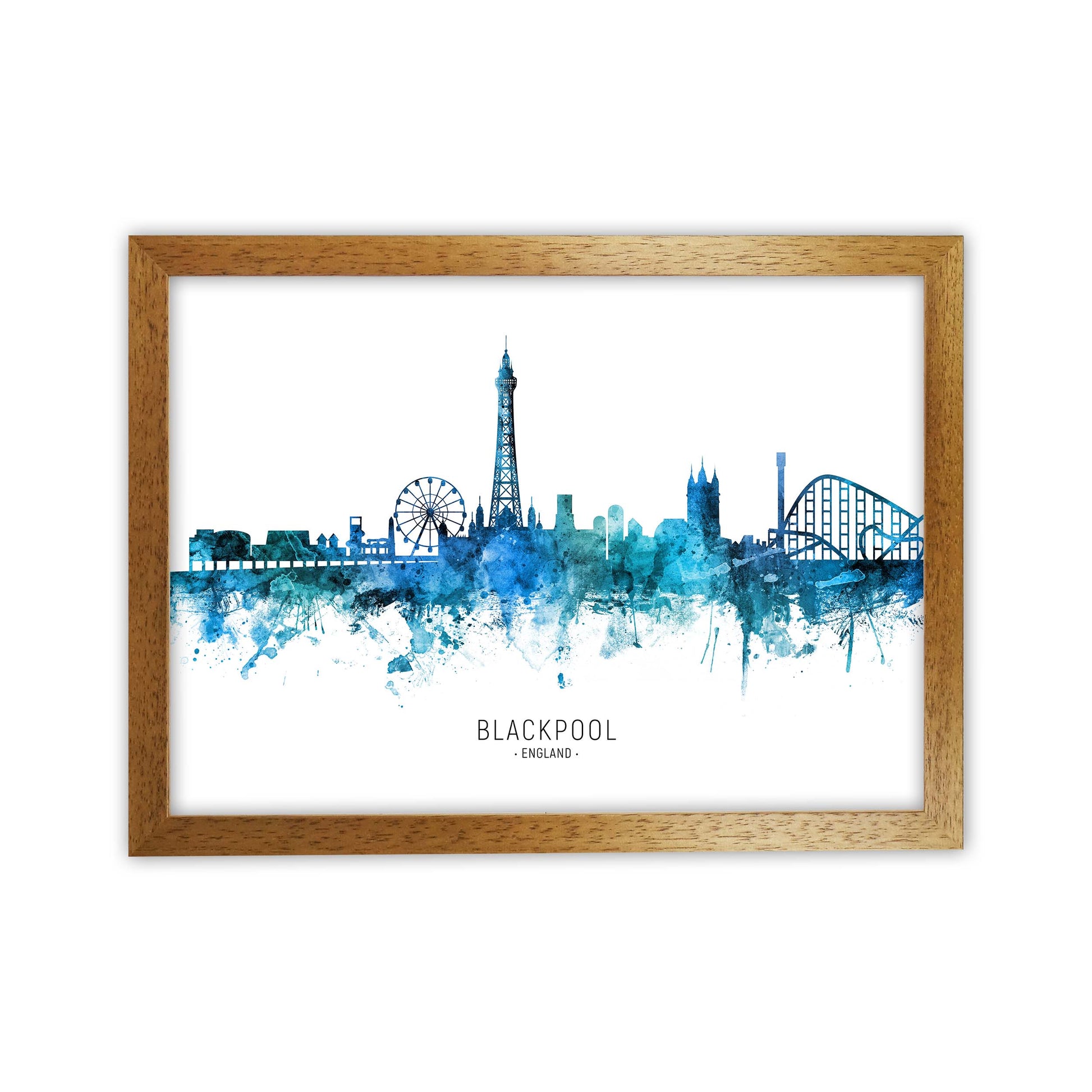 Blackpool England Skyline Blue City Name  by Michael Tompsett Oak Grain