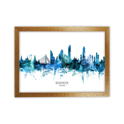 Bangkok Thailand Skyline Blue City Name  by Michael Tompsett Oak Grain
