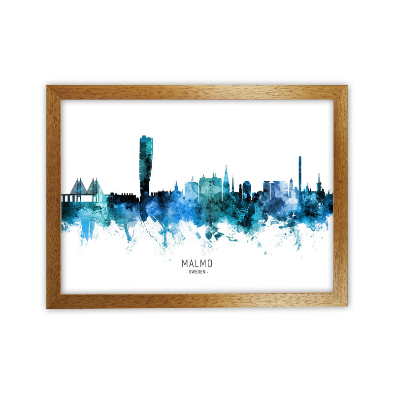 Malmo Sweden Skyline Blue City Name Print by Michael Tompsett Oak Grain