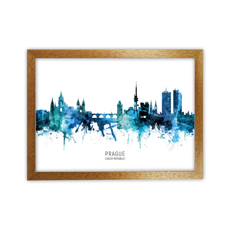 Prague Czech Republic Skyline Blue City Name  by Michael Tompsett Oak Grain