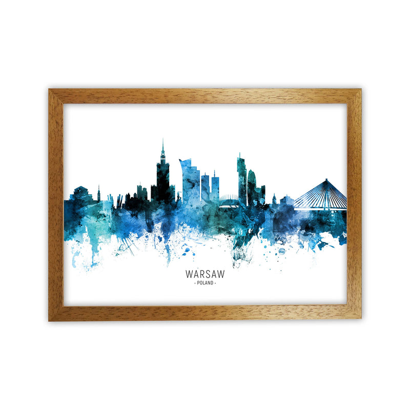 Warsaw Poland Skyline Blue City Name  by Michael Tompsett Oak Grain