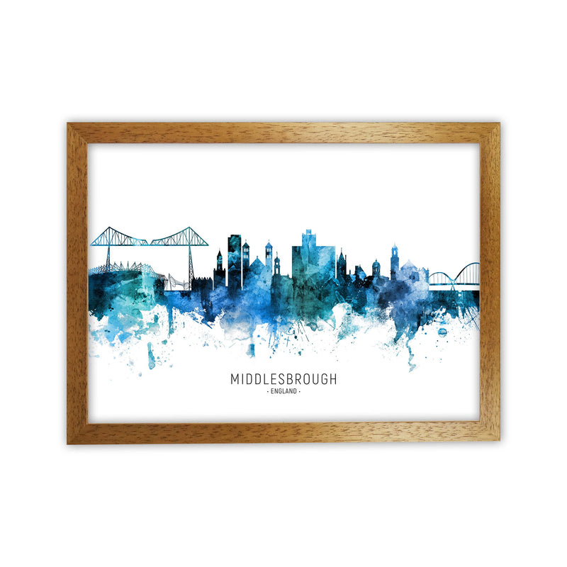 Middlesbrough England Skyline Blue City Name  by Michael Tompsett Oak Grain