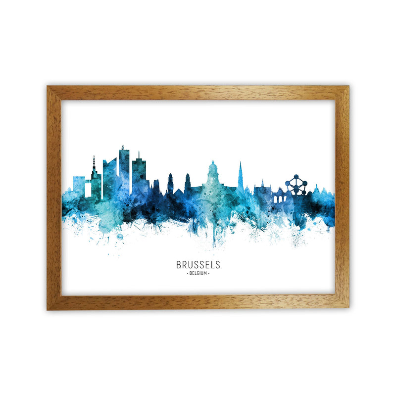Brussels Belgium Skyline Blue City Name  by Michael Tompsett Oak Grain