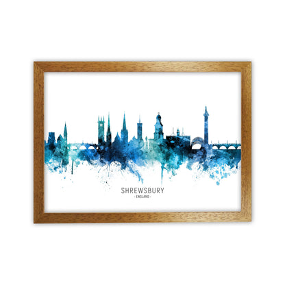 Shrewsbury England Skyline Blue City Name  by Michael Tompsett Oak Grain