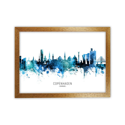 Copenhagen Denmark Skyline Blue City Name  by Michael Tompsett Oak Grain