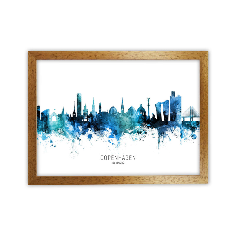Copenhagen Denmark Skyline Blue City Name  by Michael Tompsett Oak Grain