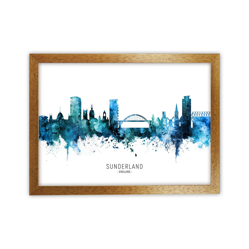 Sunderland England Skyline Blue City Name  by Michael Tompsett Oak Grain
