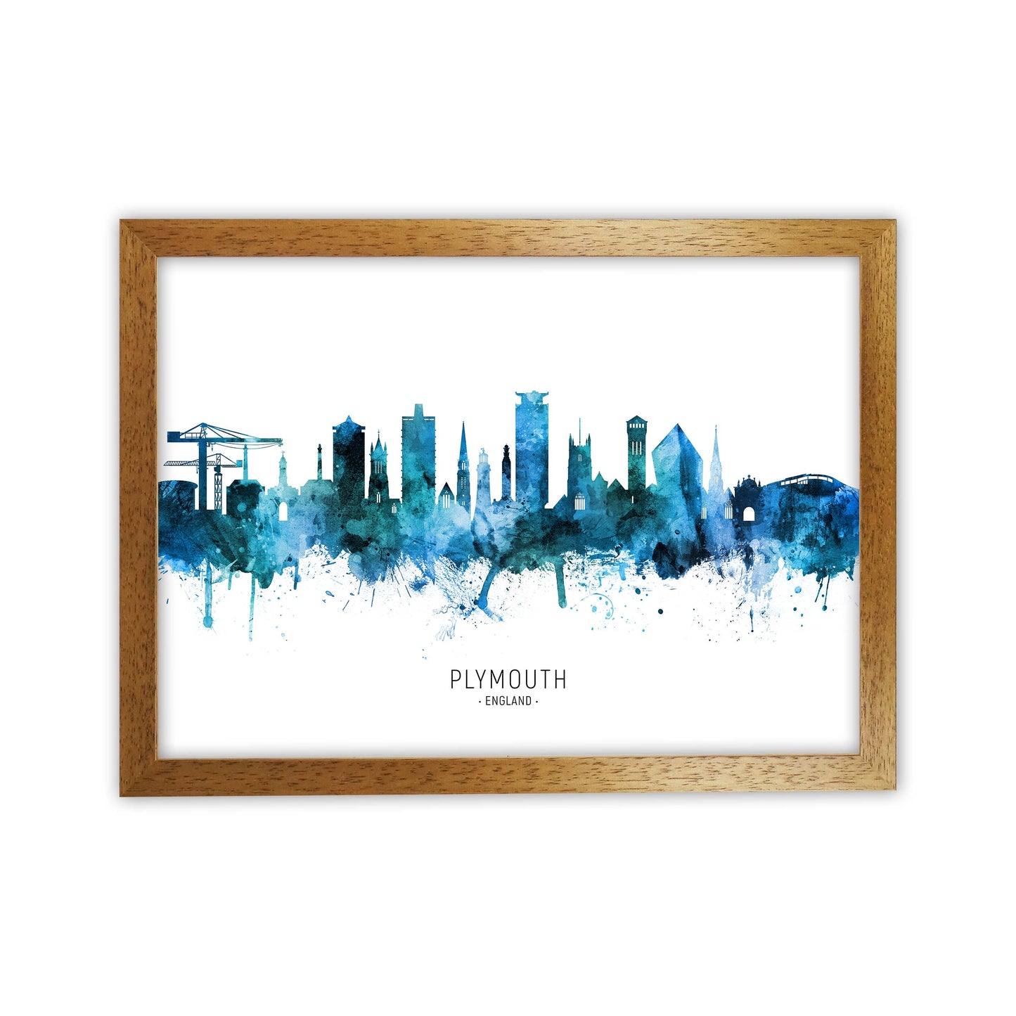 Plymouth England Skyline Blue City Name  by Michael Tompsett Oak Grain