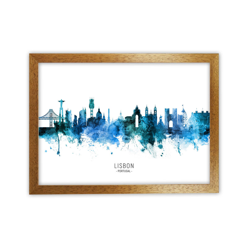 Lisbon Portugal Skyline Blue City Name  by Michael Tompsett Oak Grain