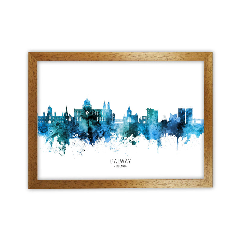 Galway Ireland Skyline Blue City Name  by Michael Tompsett Oak Grain