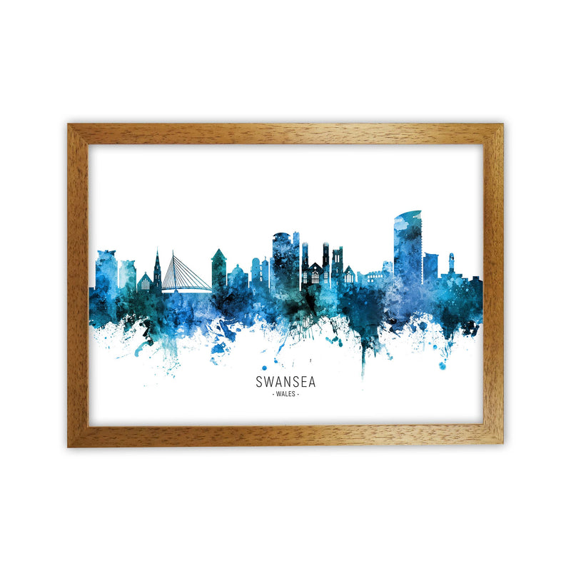 Swansea Wales Skyline Blue City Name  by Michael Tompsett Oak Grain