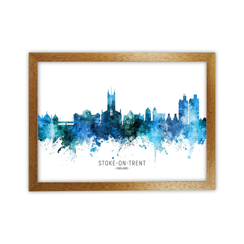 Stoke-On-Trent England Skyline Blue City Name  by Michael Tompsett Oak Grain