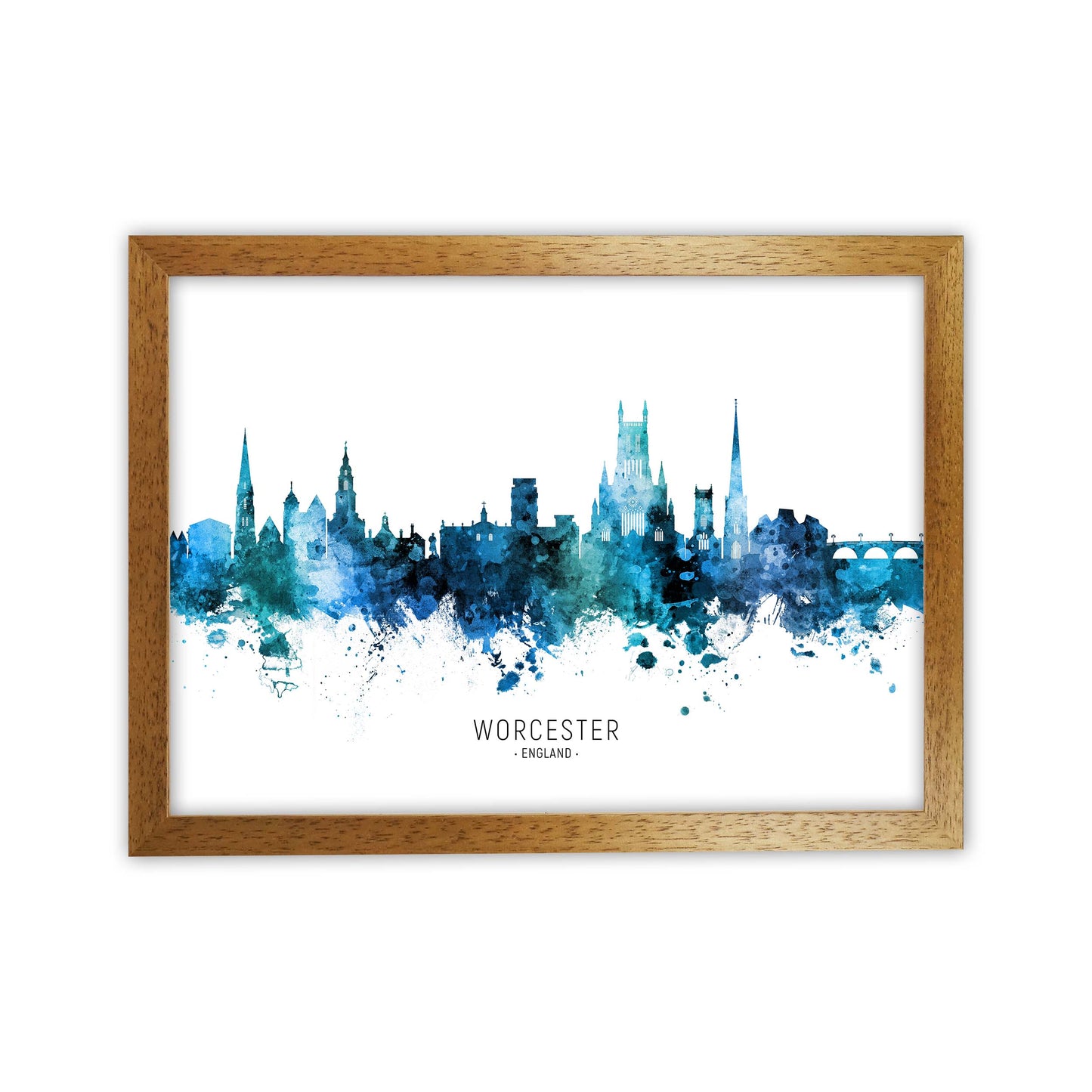 Worcester England Skyline Blue City Name  by Michael Tompsett Oak Grain