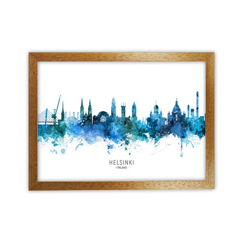 Helsinki Finland Skyline Blue City Name  by Michael Tompsett Oak Grain