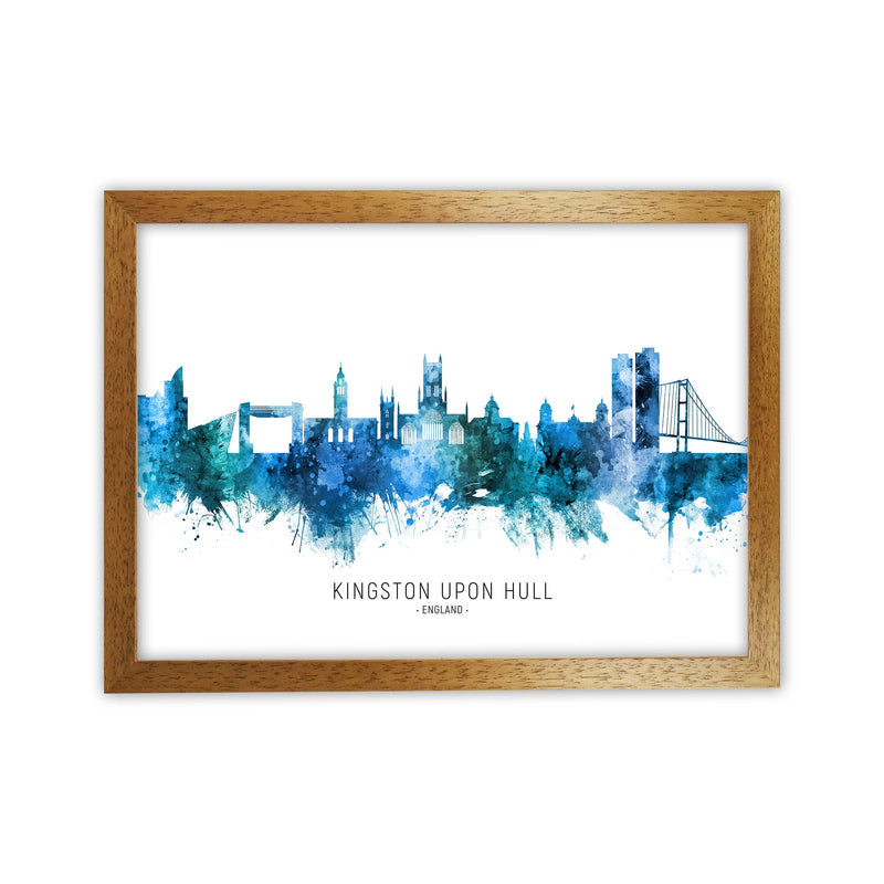 Kingston Upon Hull England Skyline Blue City Name  by Michael Tompsett Oak Grain