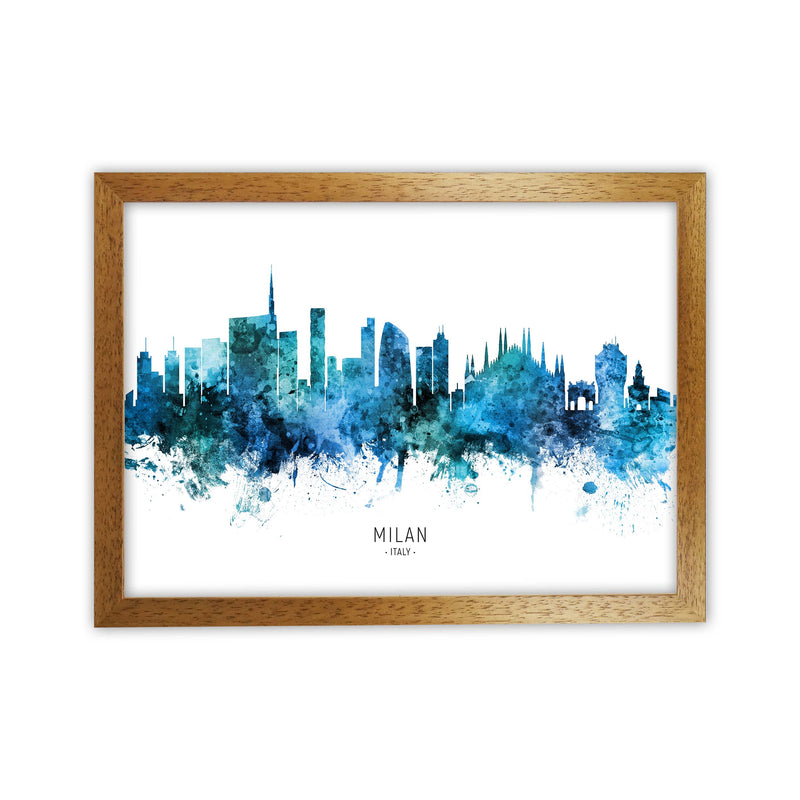 Milan Italy Skyline Blue City Name Print by Michael Tompsett Oak Grain