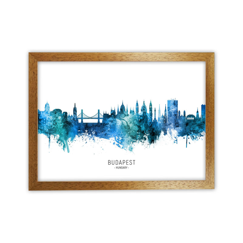 Budapest Hungary Skyline Blue City Name  by Michael Tompsett Oak Grain