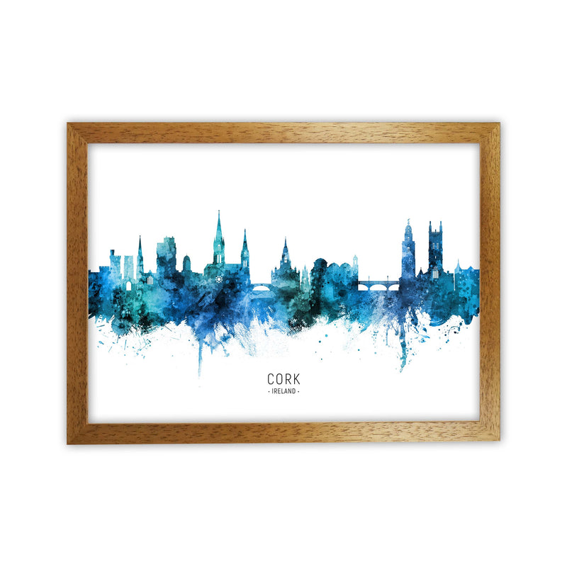 Cork Ireland Skyline Blue City Name Print by Michael Tompsett Oak Grain