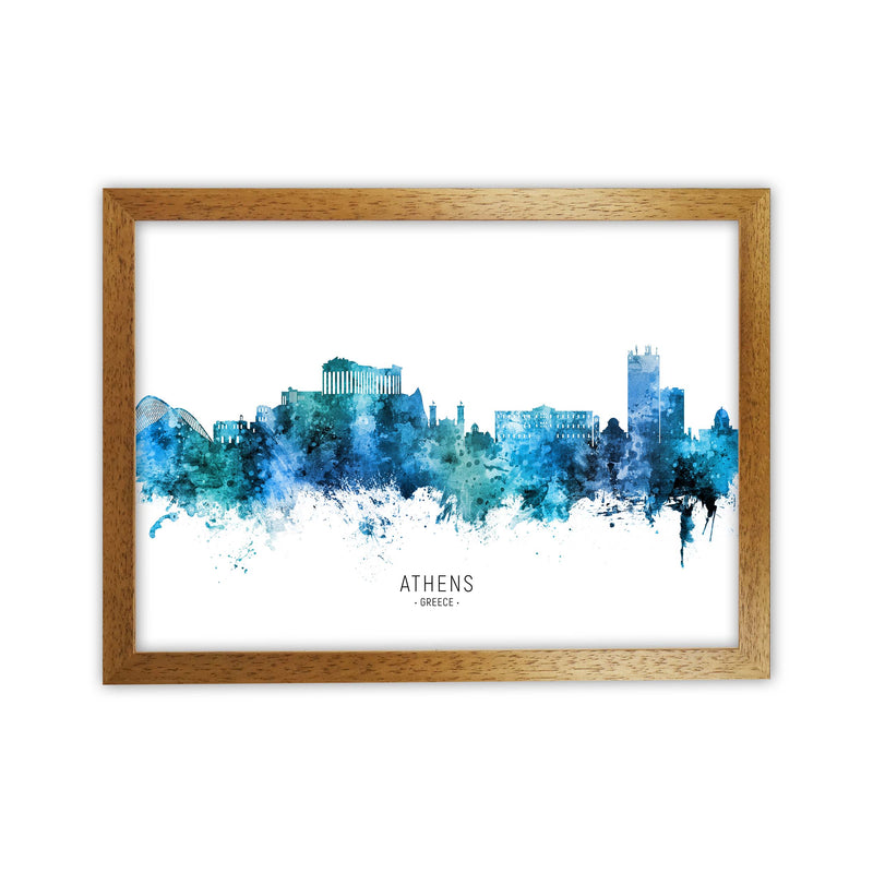 Athens Greece Skyline Blue City Name  by Michael Tompsett Oak Grain