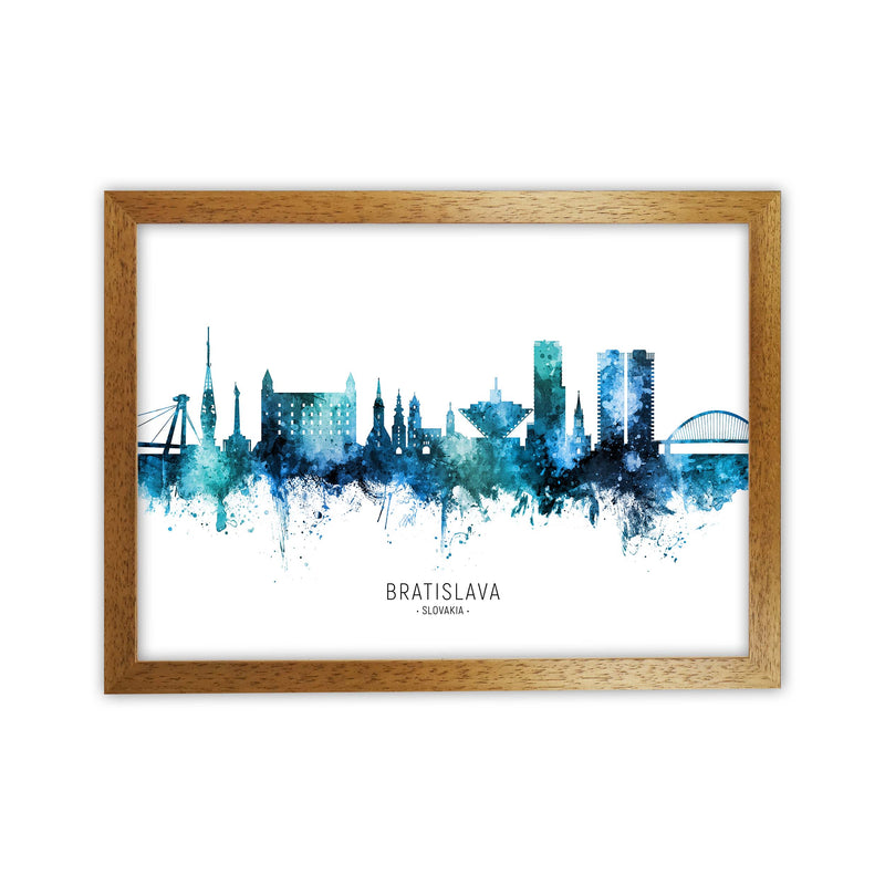 Bratislava Slovakia Skyline Blue City Name  by Michael Tompsett Oak Grain