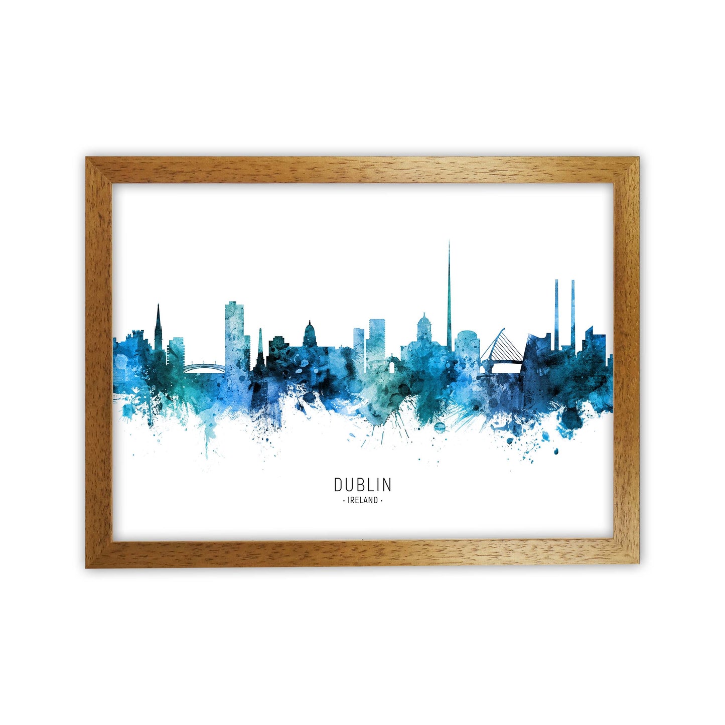 Dublin Ireland Skyline Blue City Name  by Michael Tompsett Oak Grain