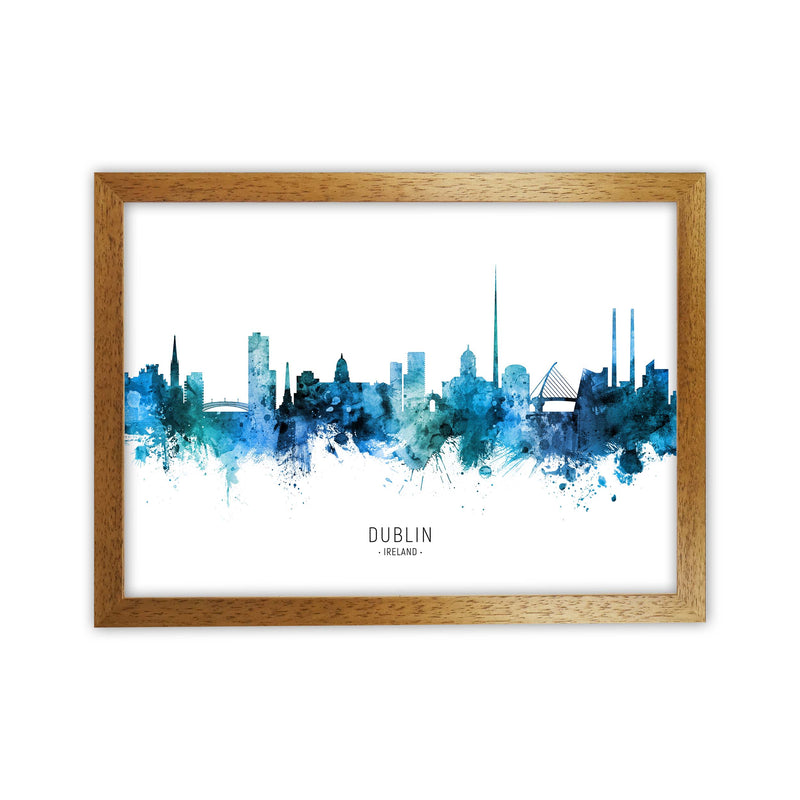 Dublin Ireland Skyline Blue City Name  by Michael Tompsett Oak Grain