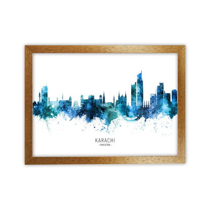 Karachi Pakistan Skyline Blue City Name  by Michael Tompsett Oak Grain