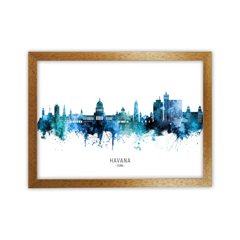 Havana Cuba Skyline Blue City Name Print by Michael Tompsett Oak Grain