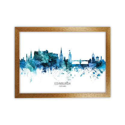 Edinburgh Scotland Skyline Blue City Name  by Michael Tompsett Oak Grain