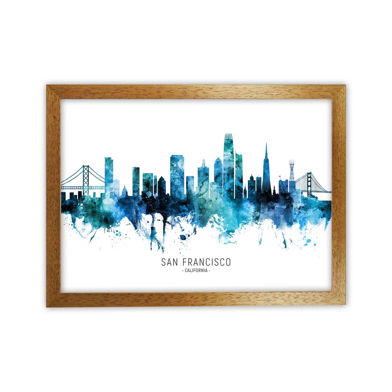San Francisco California Skyline Blue City Name  by Michael Tompsett Oak Grain