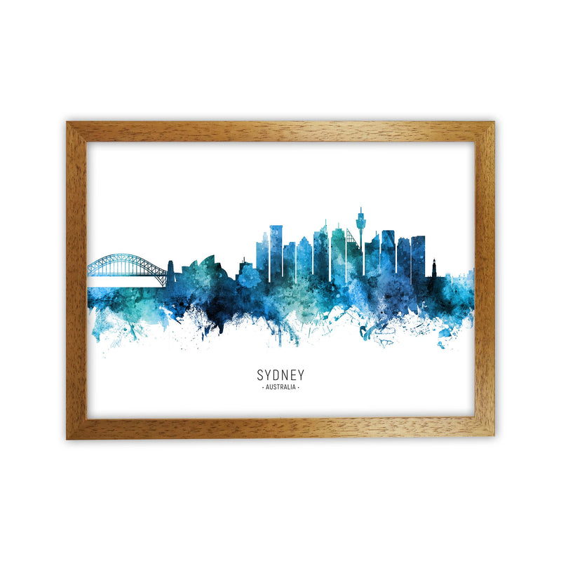 Sydney Australia Skyline Blue City Name  by Michael Tompsett Oak Grain